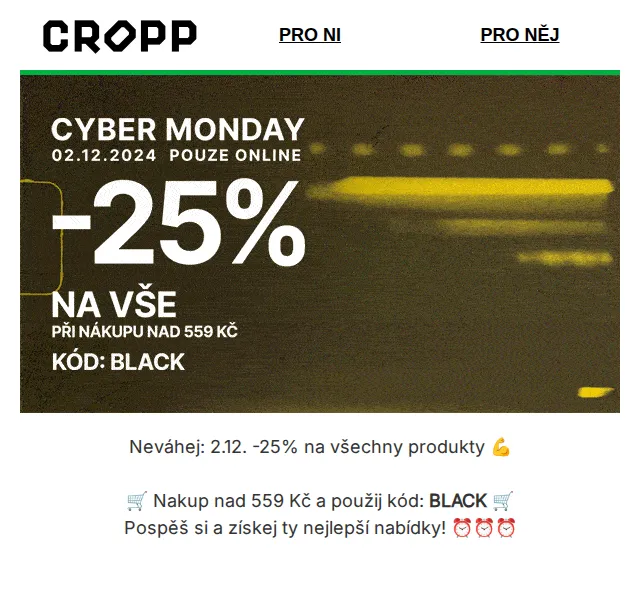 Cropp: -25 % na vše na Cyber Monday – červen 2026 | Nuslet.cz