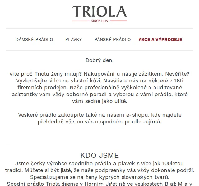 Triola: česká podprsenka šitá v ČR – červen 2026 | Nuslet.cz