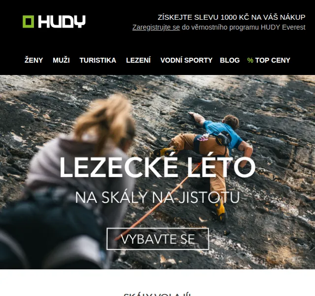 Hudy: Lezecké vybavení se slevou -15 % – srpen 2026