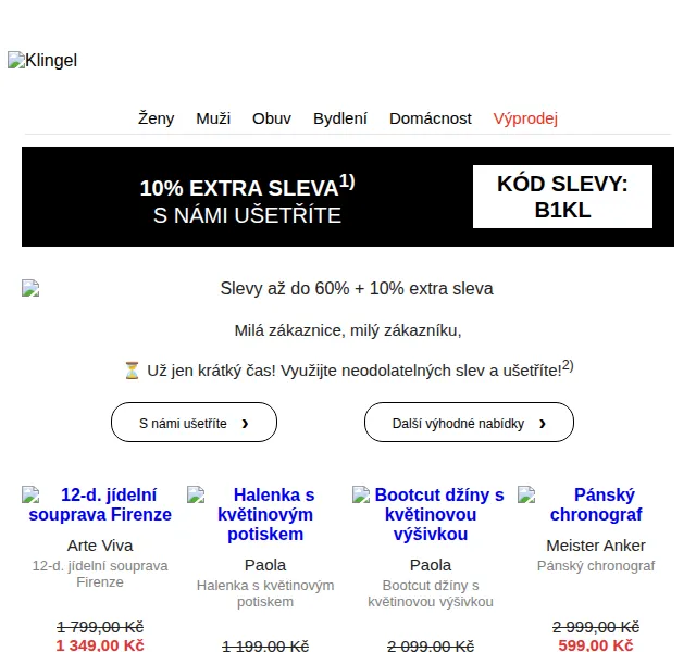 KLiNGEL: 10% extra sleva a výprodej – červenec 2026 | Nuslet.cz