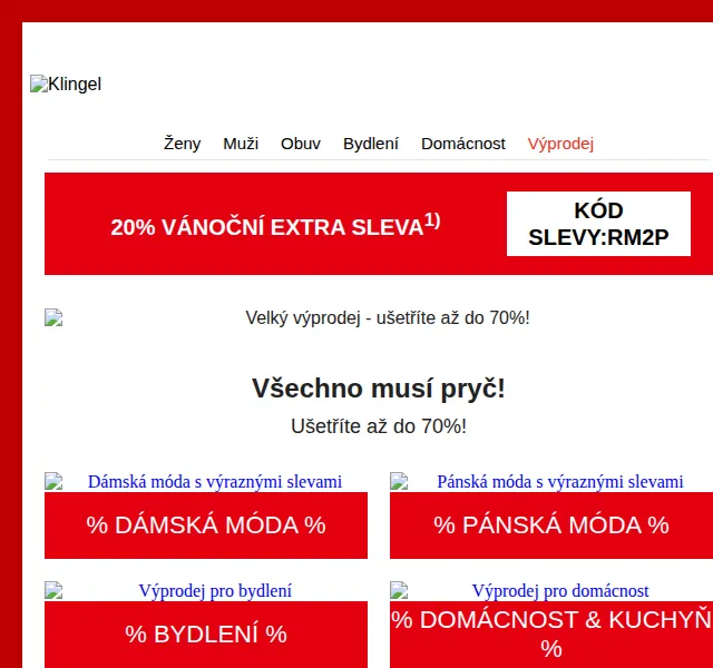 KLiNGEL: Výprodej až 70 % + 20 % extra sleva – červen 2026 | Nuslet.cz