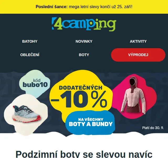 4camping.cz: Boty a bundy se slevou -10 % – září 2026 | Nuslet.cz