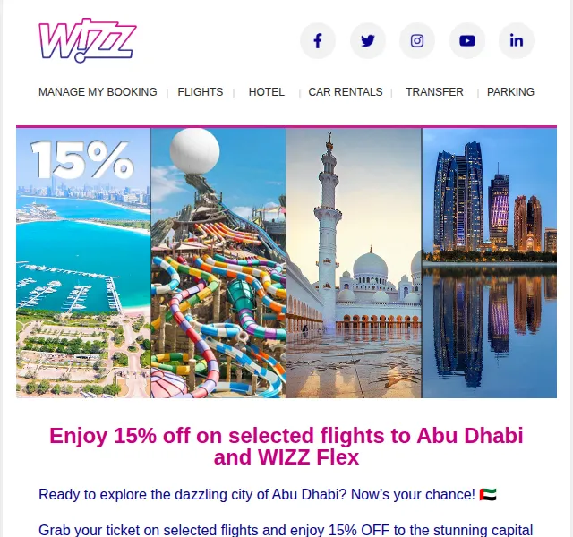 Wizz Air: 15% sleva na letenky do Abu Dhabi – červenec 2026 | Nuslet.cz