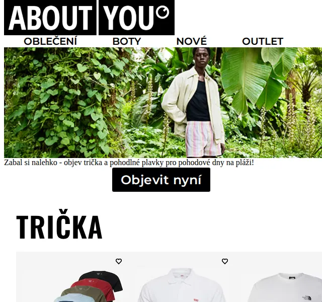 ABOUT YOU: letní trička, plavky a sandály – červenec 2026 | Nuslet.cz