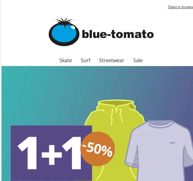 BLUE TOMATO: Sleva 50 % na druhé tričko – červen 2026 | Nuslet.cz