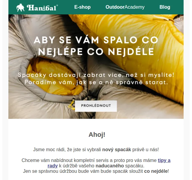Hanibal.cz: Péče o spacák + opravné sady – duben 2026