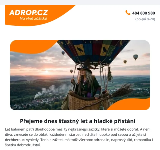 Adrop.cz: Let balónem od 3 490 Kč – duben 2026 | Nuslet.cz
