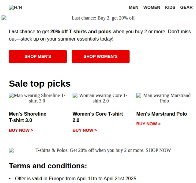 Helly Hansen: trička a pola se slevou 20 % při koupi 2+ – červen 2026 | Nuslet.cz