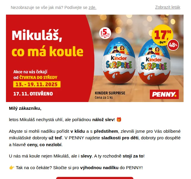 Penny: Mikulášská nadílka se slevami až 44 % – listopad 2025 | Nuslet.cz