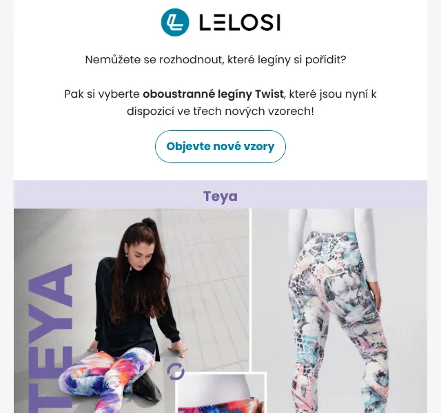 LELOSI: Oboustranné legíny Twist 3 nové vzory – srpen 2026