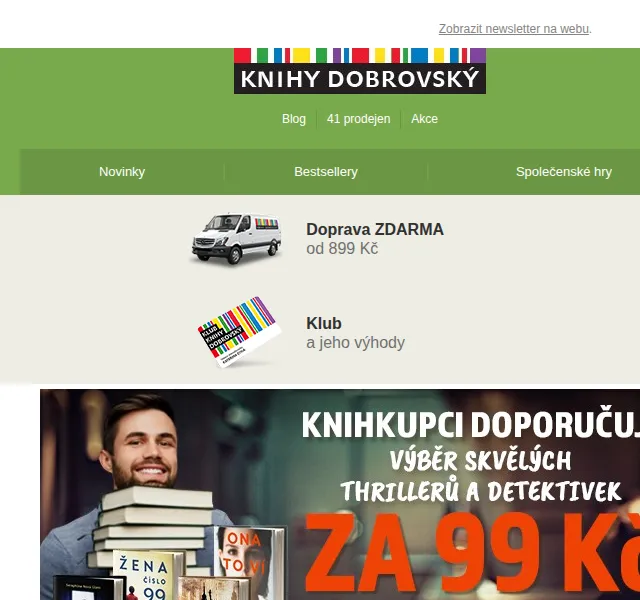 KnihyDobrovsky.cz: Thrillery a detektivky od 99 Kč, leporela od 39 Kč – červen 2026 | Nuslet.cz