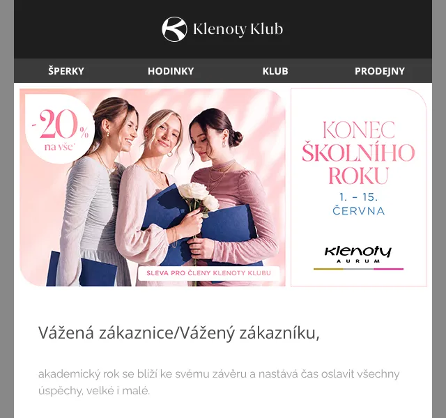 Klenoty Aurum: Sleva 20 % na šperky – červen 2026