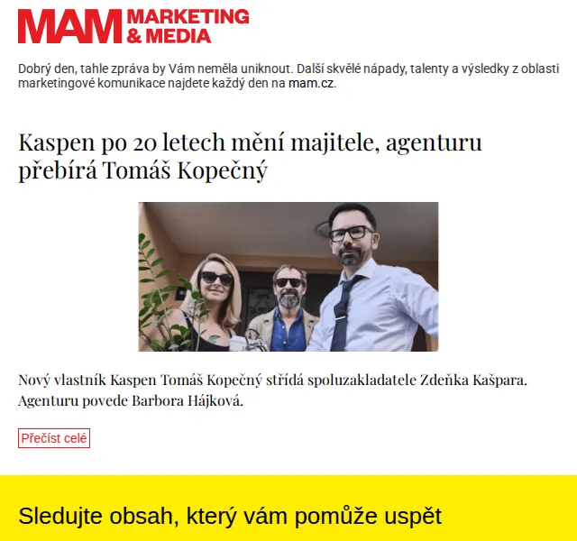 Marketing & Media: Kaspen po 20 letech mění majitele – červenec 2026 | Nuslet.cz