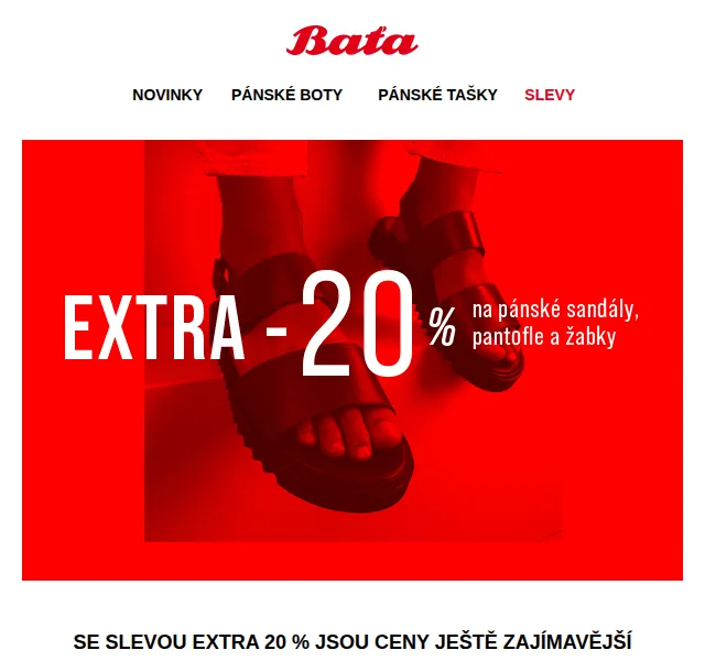 Baťa: Sandály, pantofle i žabky s extra slevou 20 % – červen 2026 | Nuslet.cz