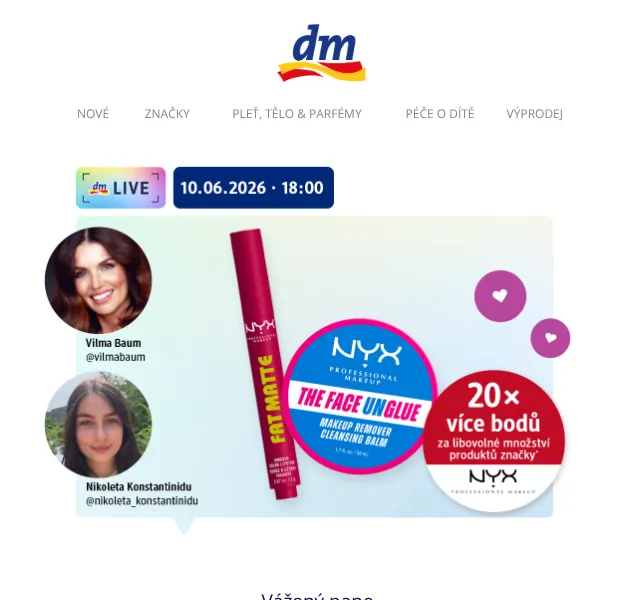 dm Drogerie: NYX Professional Makeup 20× body – červen 2026