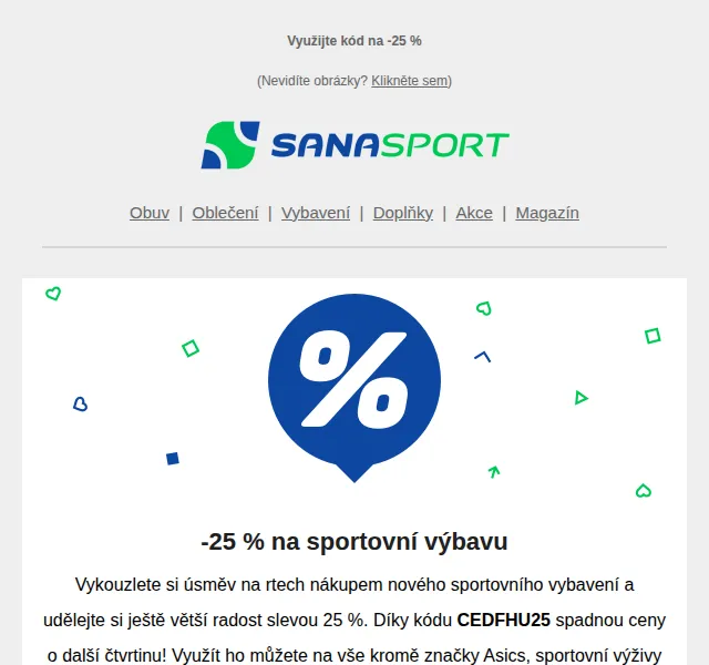 Sanasport: sleva 25 % na sportovní vybavení – červen 2026 | Nuslet.cz