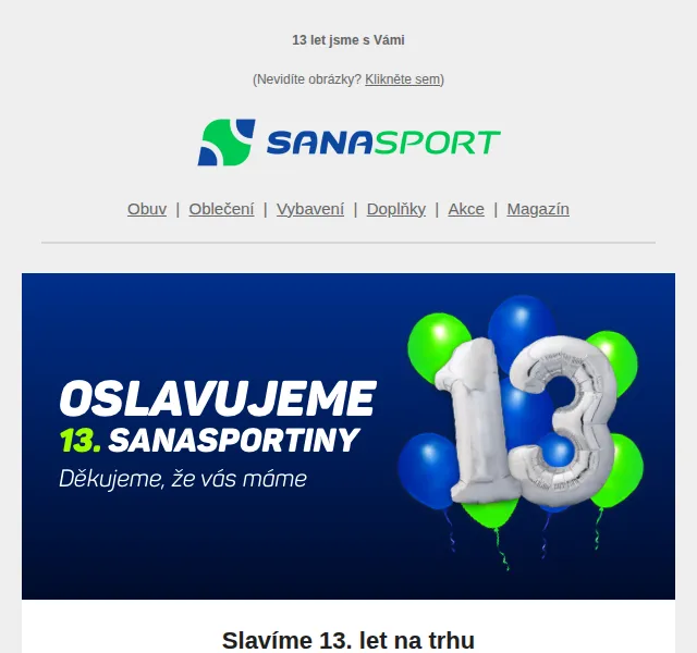 Sanasport: 13 % sleva na vše k narozeninám – červen 2026 | Nuslet.cz