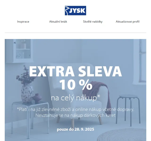 JYSK: Doprava za polovinu a extra sleva 10 % – červen 2026 | Nuslet.cz