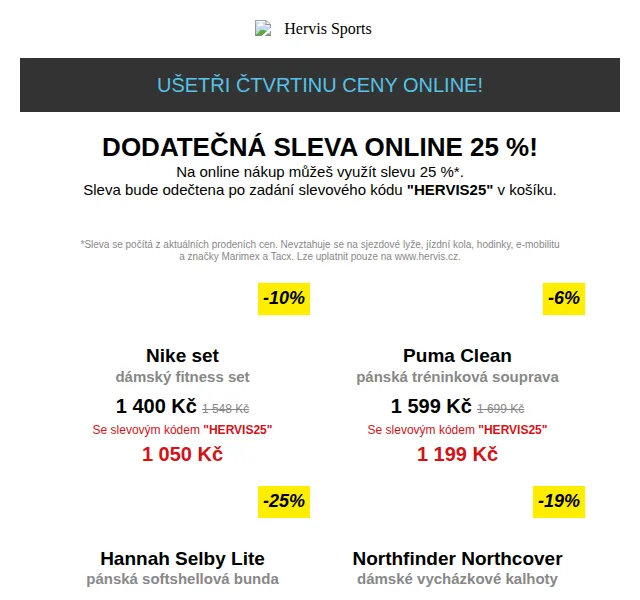 Hervis: Povánoční výprodej sleva 25 % – červen 2026 | Nuslet.cz