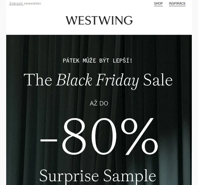 Westwing: Black SAMPLE SALE až -80 % – červenec 2026 | Nuslet.cz