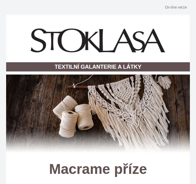 Stoklasa: Macrame příze a sleva až 40 % – červenec 2026 | Nuslet.cz