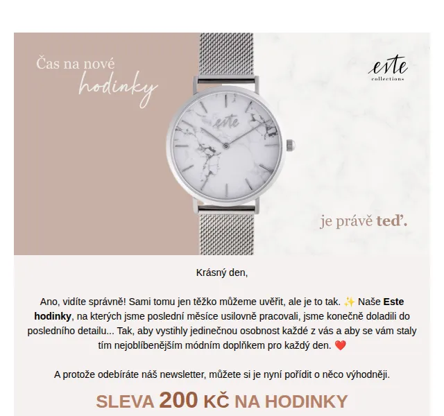 Este Collections: sleva 200 Kč na hodinky – červen 2026 | Nuslet.cz