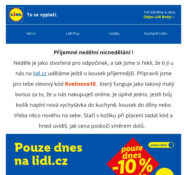 Lidl: Sleva 10 % na vše + zahradní vybavení – květen 2026