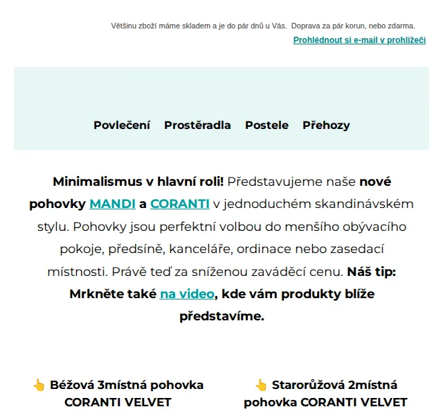 Výprodej povlečení: Pohovky MANDI a CORANTI od 6 499 Kč – červenec 2026 | Nuslet.cz