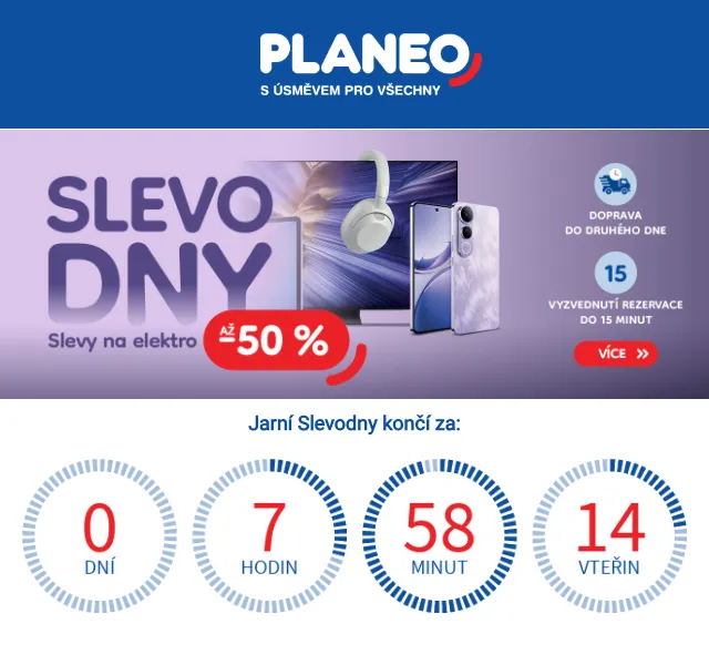 Planeo: Slevy na elektro až −50 % – duben 2026 | Nuslet.cz