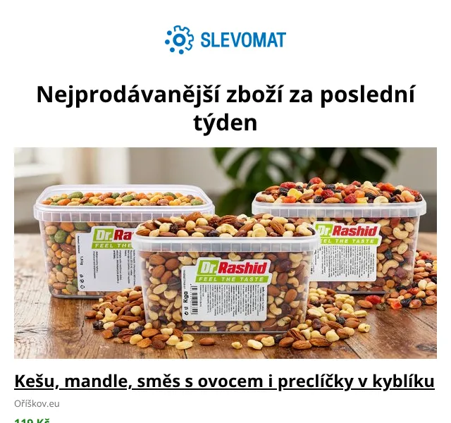 Slevomat: Oříšky, směs s ovocem, preclíky – duben 2026