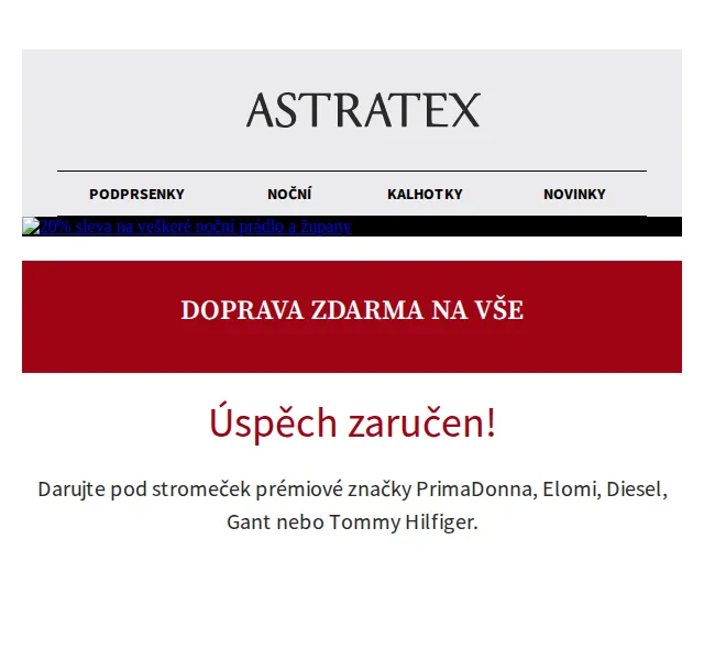 Astratex.cz: Doprava zdarma a −20 % na pyžama, košilky i župany – červen 2026 | Nuslet.cz