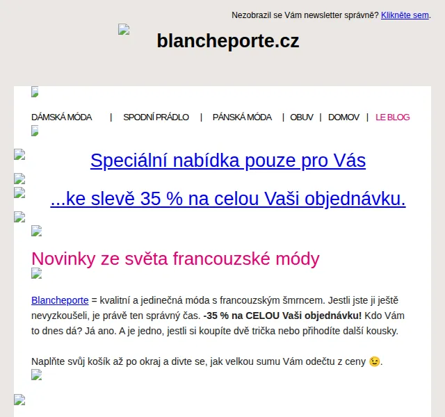 Blancheporte: Sleva 35 % na celý sortiment – červen 2026 | Nuslet.cz