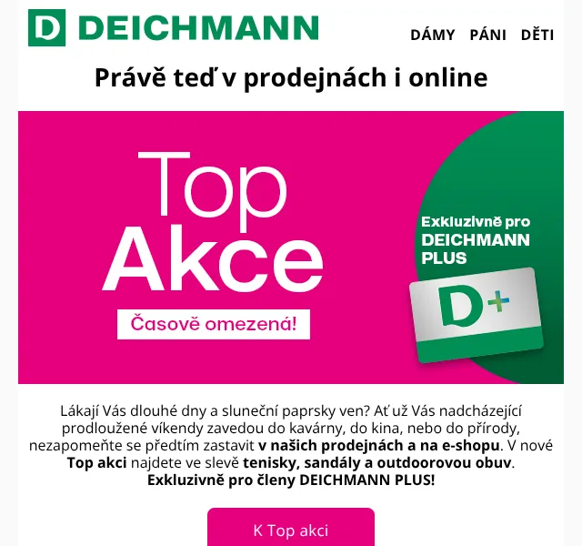 Deichmann: 20 % sleva na kabelky + Top akce obuv – duben 2026