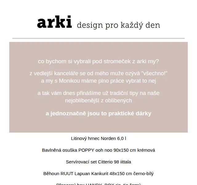 arki: Sleva 10 % na designové dárky z arki – červen 2026 | Nuslet.cz