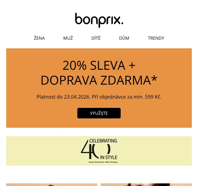 Bonprix: 20 % sleva + doprava zdarma – duben 2026