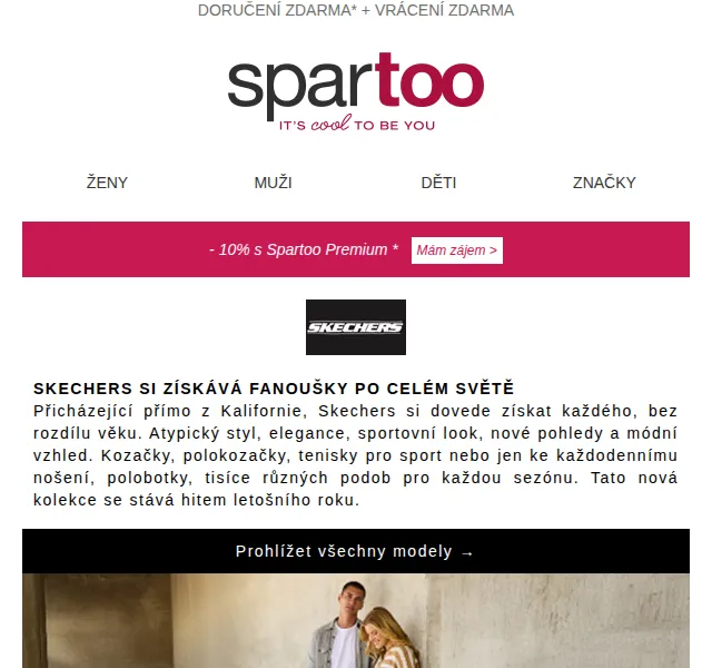 Spartoo.cz: Doručení zdarma Skechers, Timberland, adidas – červenec 2026 | Nuslet.cz