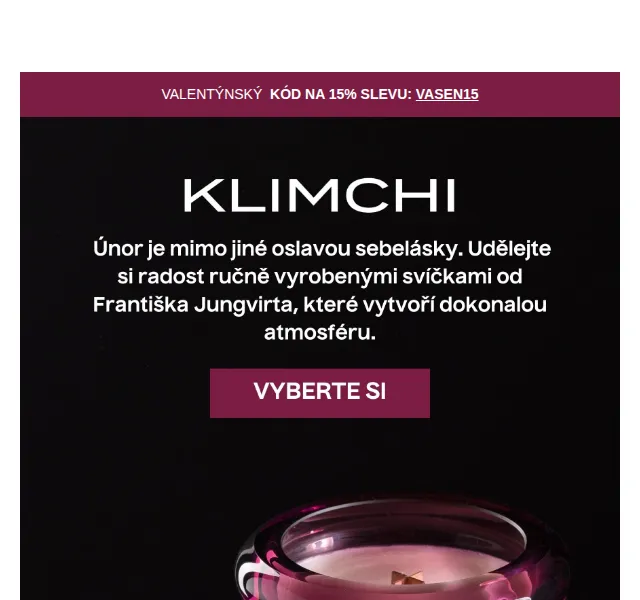 KLIMCHI: Ručně foukané svíčky se slevou 15% – červen 2026 | Nuslet.cz