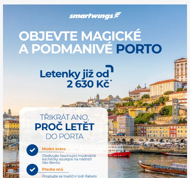 Smartwings: Letenky do Porta od 2 626 Kč – červen 2026 | Nuslet.cz