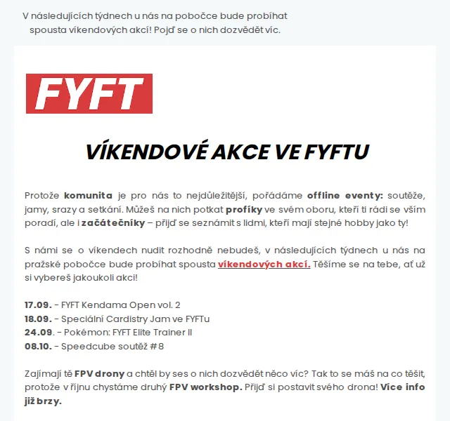 Zuzka | FYFT.cz: Víkendové akce – Kendama, Pokémon, Speedcube – září 2026 | Nuslet.cz