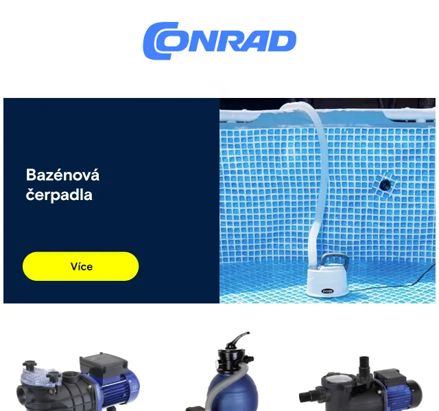 Conrad Electronic: bazénová čerpadla, nůžky a zásuvky – červen 2026 | Nuslet.cz