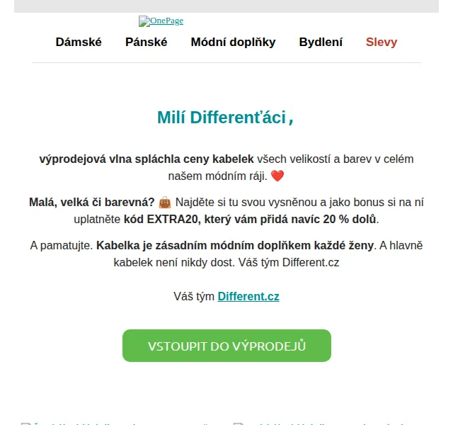Different.cz: Kabelky až 50% sleva + extra 20% – červen 2026 | Nuslet.cz