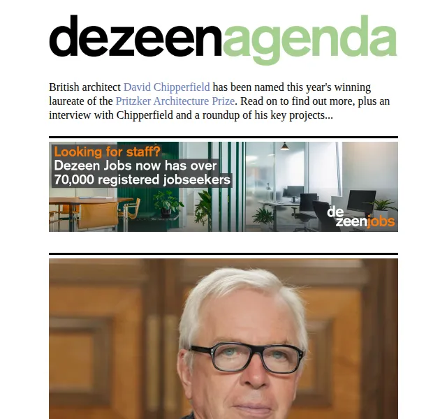 Dezeen Daily: David Chipperfield vítěz Pritzker Prize – červen 2026 | Nuslet.cz