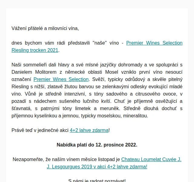 Premier Wines & Spirits: Riesling 4+2 zdarma – prosinec 2022 | Nuslet.cz