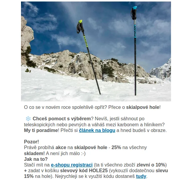 Namcheshop: Skialpové hole sleva 25 % – červenec 2026 | Nuslet.cz