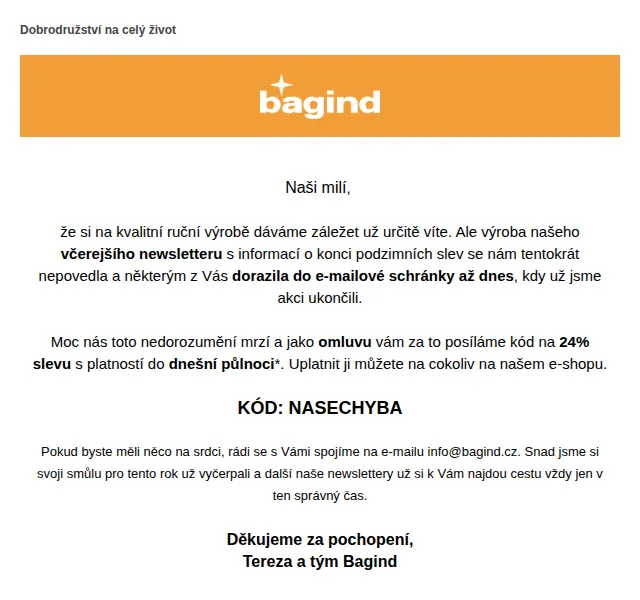 Bagind: Sleva 24 % za chybu newsletteru – listopad 2022 | Nuslet.cz