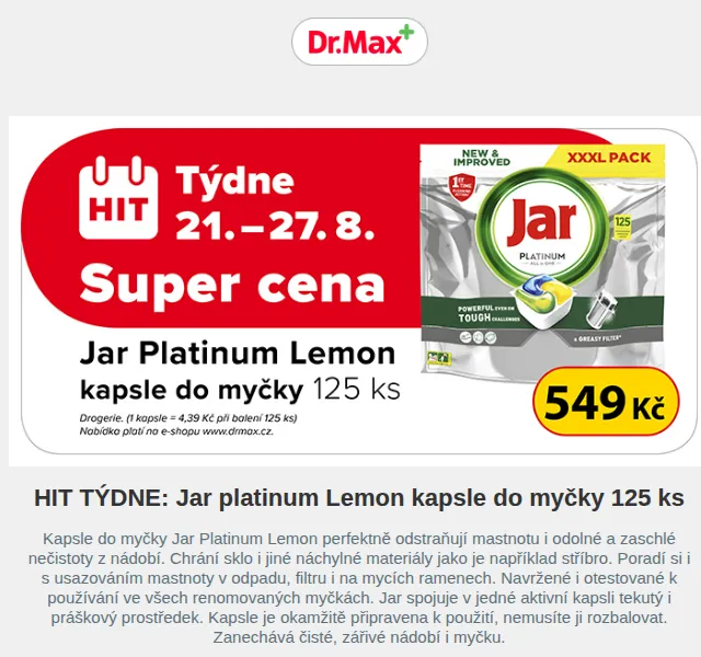 Dr.Max E-shop: Jar Platinum Lemon 125 ks za 549 Kč – červen 2026 | Nuslet.cz