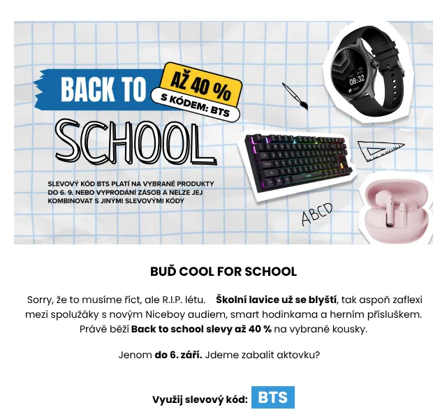 Niceboy: Back to school slevy až -40 % – srpen 2026