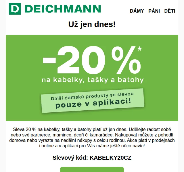 Deichmann: sleva 20 % na kabelky, tašky a batohy – červen 2026 | Nuslet.cz