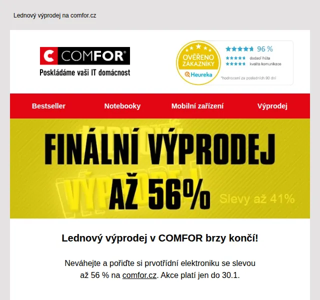 Comfor: Elektro se slevou až 56 % – leden 2026 | Nuslet.cz