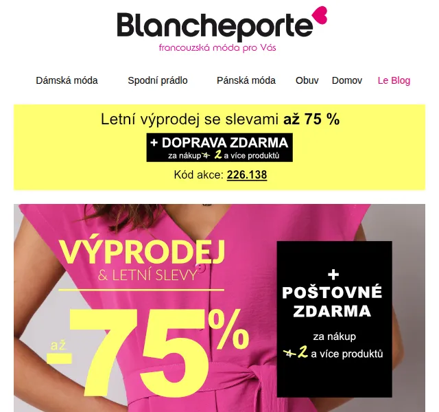 Blancheporte: slevy až 75 % na módu – srpen 2026 | Nuslet.cz